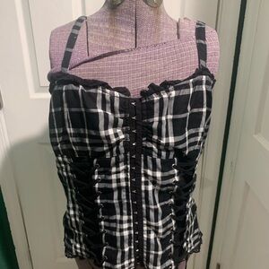 Royal Bones Black and White Plaid Lace-Up Bustier Camisole